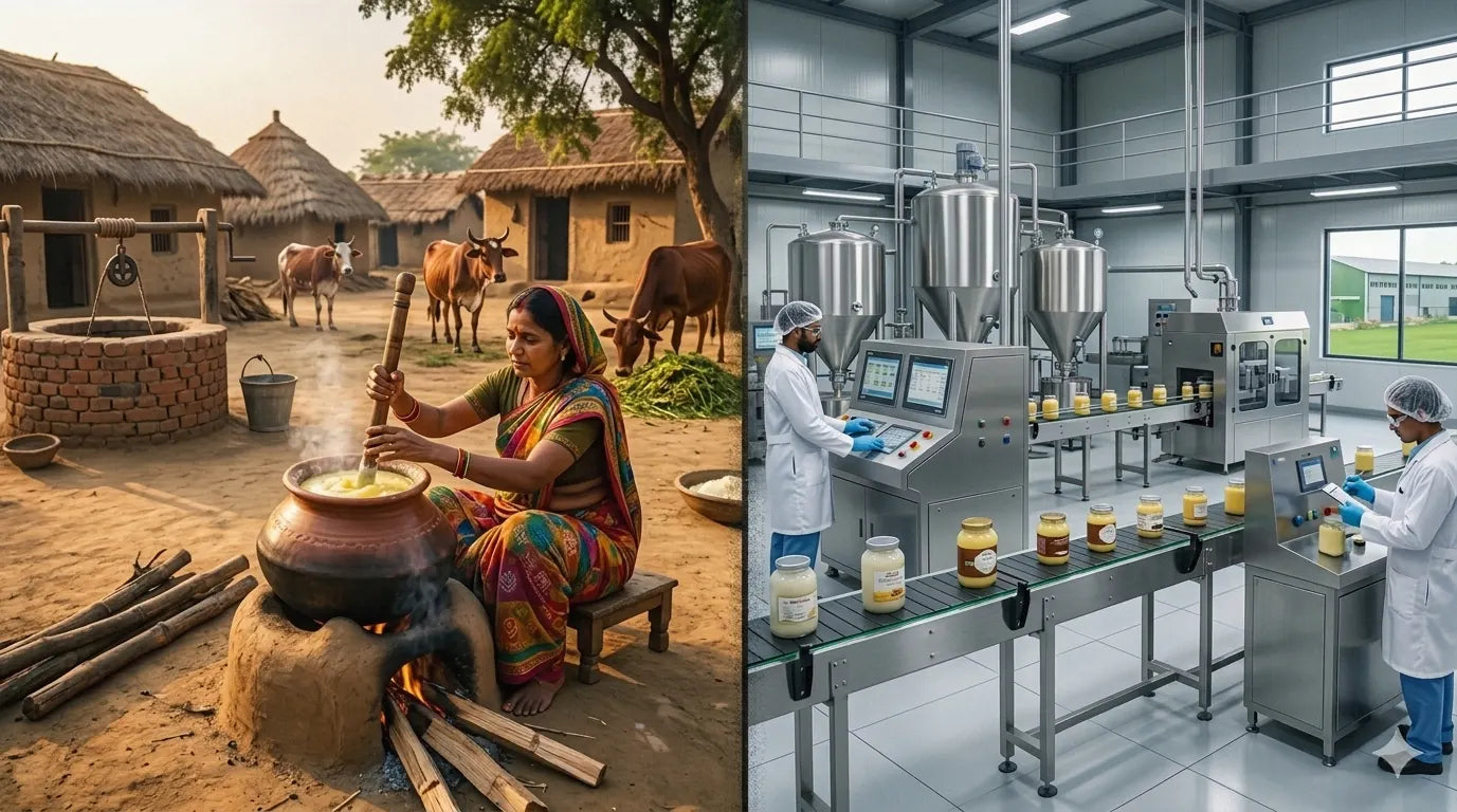 Traditional Bilona Method vs Modern Ghee Processing