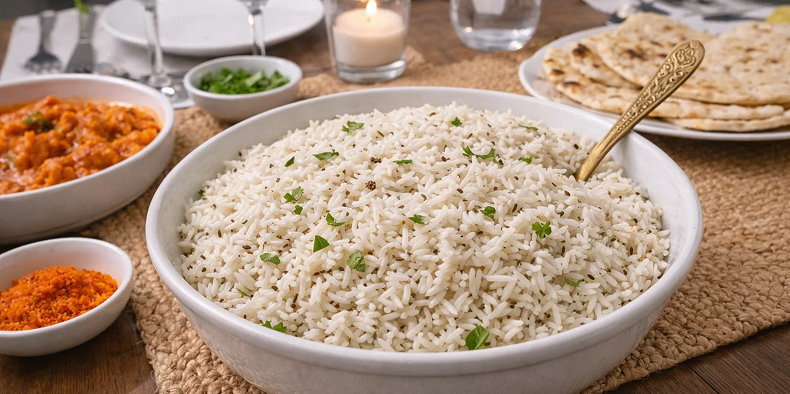 Gently fluff the rice with a fork and garnish with fresh coriander before serving.